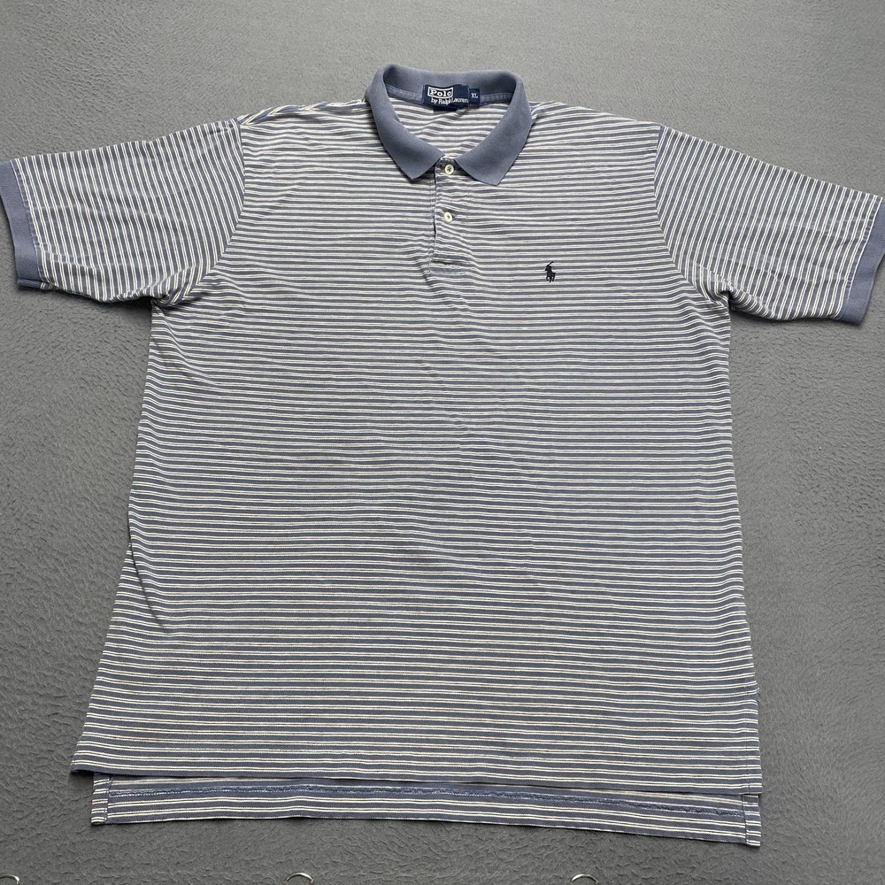 Polo Ralph Lauren Polo Shirt Mens XL Blue White Stripe 100% Cotton Pony Logo
